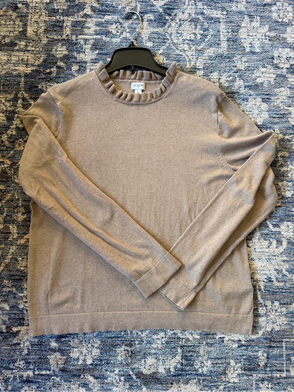 J. Crew Women’s Ruffle Crewneck Sweater in Taupe - Size L